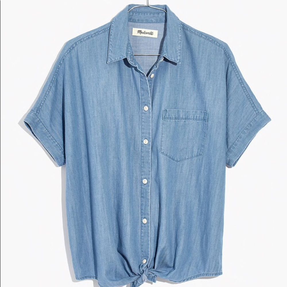 Madewell Denim Short-Sleeve Tie-Front Shirt Sz XXS